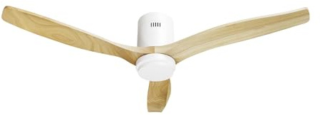 Hombli Smart Deckenventilator mit LED-Licht, warmweiß, kaltweiß, dimmbar, Appsteuerung WLAN, 132 cm, leise 35W Motor, Räume bis 12 qm - Holz hell