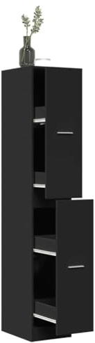 Homgoday Apothekerschrank Auszugschrank Ausziehschrank Aufbewahrungsschrank Küchenschrank Allzweckschrank für Küche Wohnzimmer Büro Schwarz 30x41x174,5 cm Holzwerkstoff