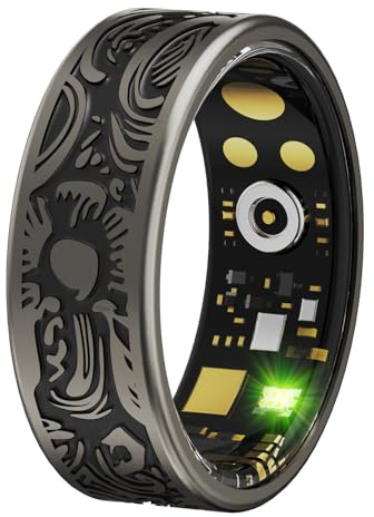 Smart Ring Fitness Anneau Android en fibre de carbone avec podomètre, fréquence cardiaque, oxygène dans le sang, traqueur d'activité pour le sport, le temps, la distance, les calories Compatible avec