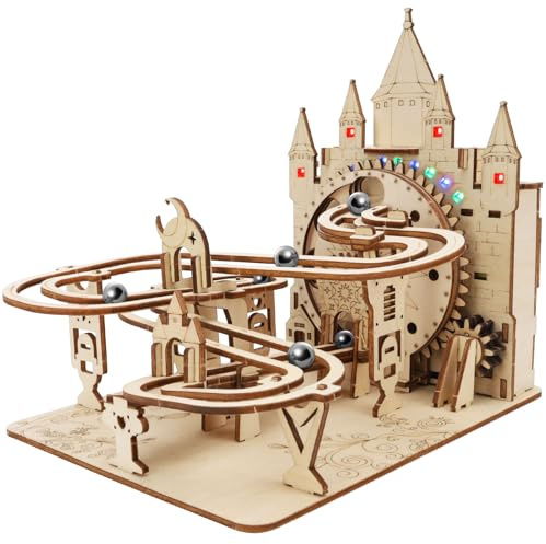 3D Puzzle Holz Erwachsene Murmelbahn Trackball Modellbausatz, 92Teile Holz Kugelbahn Murmelbahn Selber mit 4 Stahlkugeln, DIY Holzpuzzle Bastelset für Geschenk Weihnachten Geburtstag Schulanfang