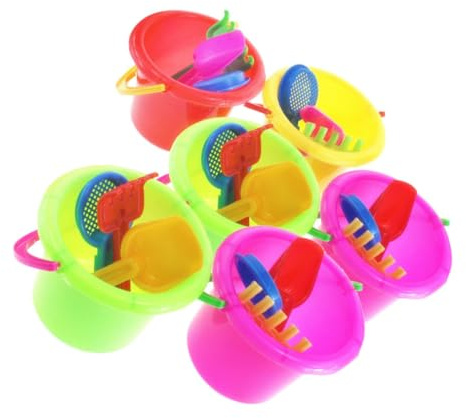 ORFOFE Juego de Juguetes de Playa para Estimular Creatividad y Cognición para Niños 6 Cubos de Plástico Varios Estilos de Colores Incluye Cuchara de 4 Piezas