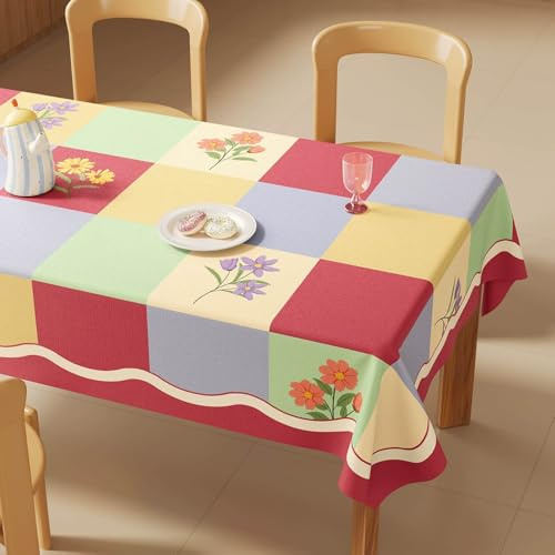 FANSU Tovaglia Cerata Esterno Rettangolare, Tovaglia Plastificata PVC Impermeabile Antimacchia Copritavolo Stile Patchwork Proteggi Tavolo per Feste Giardino Cucina (Fiore,140x200cm)