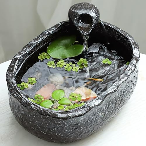 Fontaine de Table, Aquarium en Céramique Micro-Paysage, Petit Aquarium Lotus, Circulation d'eau, Décorations de Table Basse
