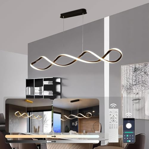 Lampada sospensione LED Creative Spiral soffitto tavolo pranzo Isola cucina Lampade sospensione Lampada sala pranzo Dimmerabile telecomando Lampadario moderno per ufficio cucina Studio (Nero, L80cm)