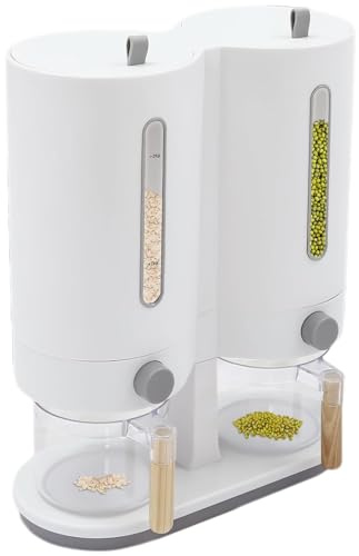 Distributore di riso,5 kg Organizzatore ermetico domestico per alimenti secchi | Contenitore Distributore di cereali a 2 scomparti,per sala da pranzo cucina ufficio cereali soia