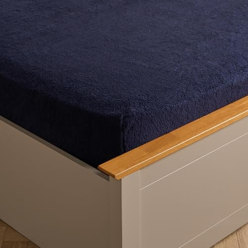 Brentfords 2 Pack Fitted Sheet King Size, Teddy Fleece Fitted Sheet Bed Cover Deep Pocket 25cm Fluffy Bedding Fade Resistant Cuddly Cosy Teddy Bear Bedding, Navy Blue - King