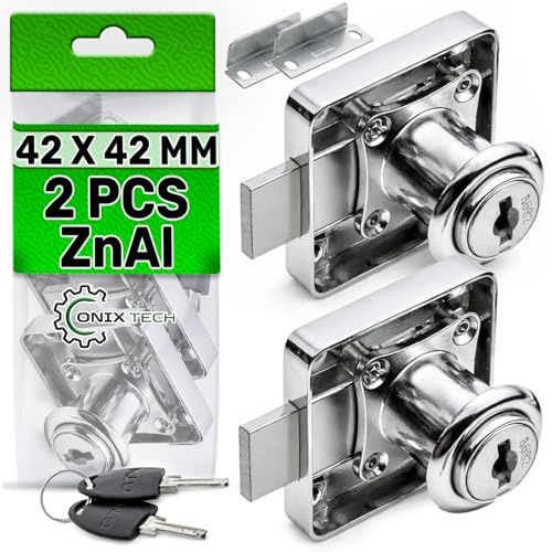2 Piezas Cerradura Taquilla 42 x 42 mm - 2 Llaves Incluidas - Aleación Alta Resistencia ZnAl - Solución Fiable para Cajones de Armarios y Muebles de Oficina - Garantía de 5 Años - ONIX TECH