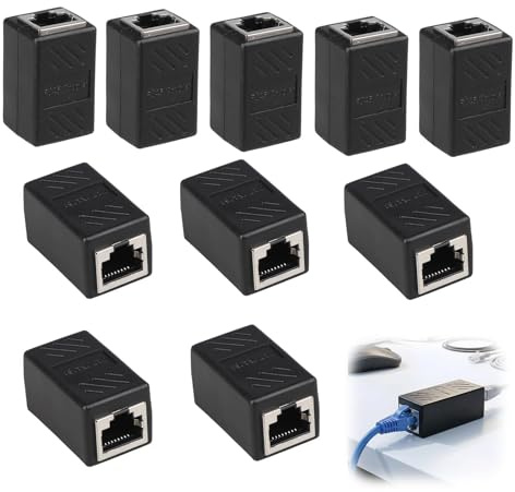 xruc 10 Unidades Adaptador RJ45 Hembra a Hembra Cat7, Conector RJ45, Empalme Adaptador Ethernet Blindado Gigabit, Conectores Ethernet, Acoplador de Red para Cat7 Cat6 Cat5e Cat5