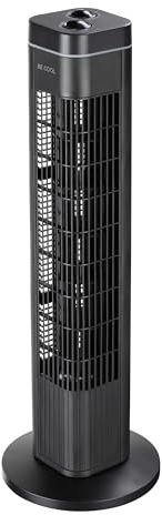 BE COOL Ventilador de torre de 73 cm, 50 W, ventilador de pie con oscilación, 3 velocidades, temporizador de 2 horas, control mediante botón giratorio, carcasa de polipropileno resistente, color negro
