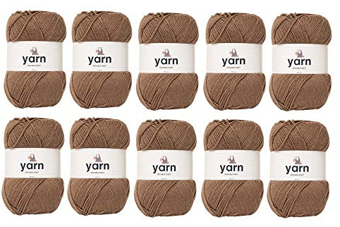 Korbond DK Brown Yarn - 10 x 100g Acrylic Wool - Lightweight, Hypoallergenic & Durable Double Knit Crochet Yarn Knitting Wool (2900m Total)
