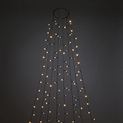 Konstsmide LED Baummantel mit Ring Ø 17, 8 Stränge à 70 bernsteinfarbene Dioden, gefrostet, vormontiert, mit Glimmereffekt, 8h Timer, schwarz, 24V, Aussen (IP44), schwarzes Kabel - 6399-810
