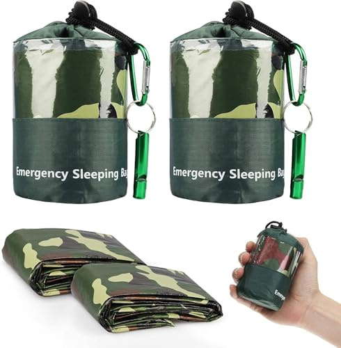 EEEKit överlevnad bivy väskor, 2-pack vattentäta mylar nödsovfiltar med visselpipa utrustning för camping vandring