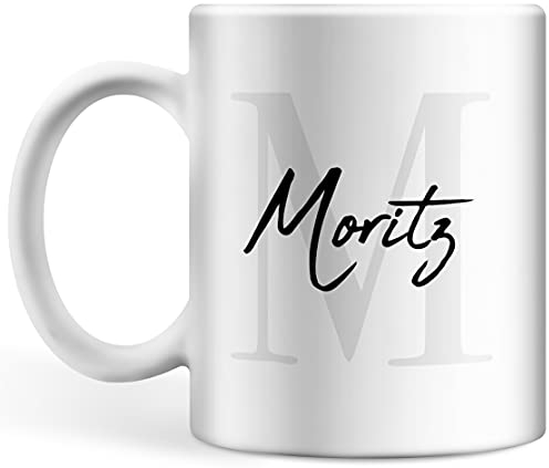 Schlichte Tasse personalisiert mit Initiale und Namen, Namenstasse, persönliche Geschenke Kaffee-Tasse mit Namen (Schwarz)