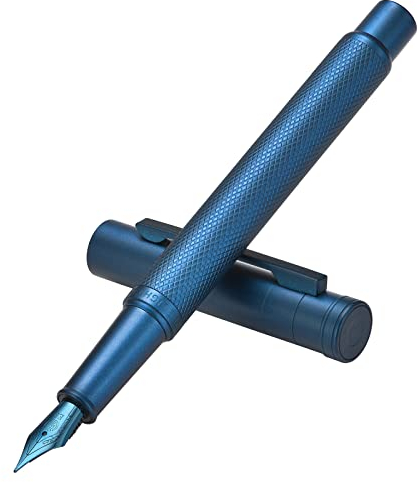 Hongdian Fountain Pen Dark Blue Forest Medium Nib Pen, Classic Design with Converter and Metal Pen Case