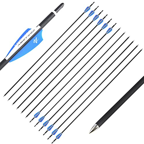 SHARROW Bogenschießen Carbonpfeile 31 Zoll Bogenpfeile Jagd Carbon Pfeile für Bogen Spine 1000 Pfeile aus Carbon Jagdpfeile Zielpfeile für Recurvebogen (12 Stück, Blau)