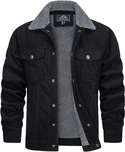 TACVASEN Chaqueta Tipo Cargo de Algodón para Hombre Cortavientos al Aire Libre para el Trabajo Pesca Pana Negro,XXL