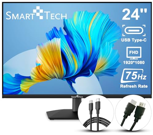 Smart Tech Monitor 24 Zoll, Business PC Bildschirm mit Lautsprecher, IPS Panel, FHD Monitor 1080p, Adaptive-Sync, 4ms, Eye Comfort, VESA 75x75, USB-C HDMI1.4 VGA