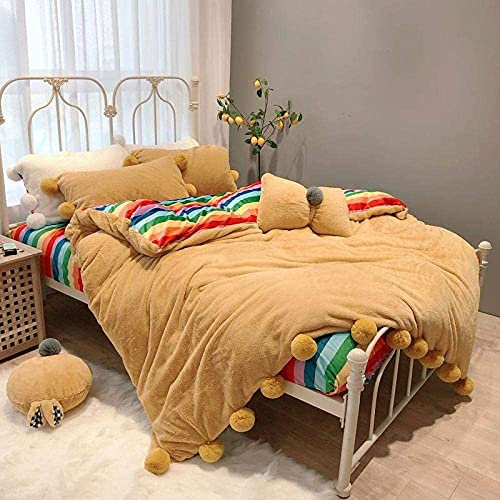 Vinterbäddset, Nytt Rosa Grå Vit Sju Regnbåge Vinter Varm Flanell Sammet Fleece Princess Tjej Sängset Påslakan Lakan Örngott-4-Lakan Stil-Full Size 3st good