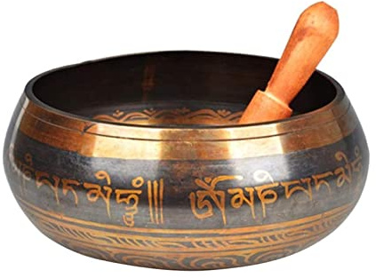 MOLVUS Tibetisches Klangschalen-Set, handgefertigt in Nepal, Kupfer, Buddha, Meditation, Klangschale mit Klöppel, einzigartiges Geschenk, hilfreich für Yoga, Entspannung, Chakra, Heilung, Gebet und