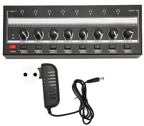 Amplificador de Auriculares Estéreo de 8 Canales, Amplificador de Auriculares Estéreo de 8 Salidas y 1 Entrada Amplificador de Auriculares de Compacto para (Enchufe Europeo