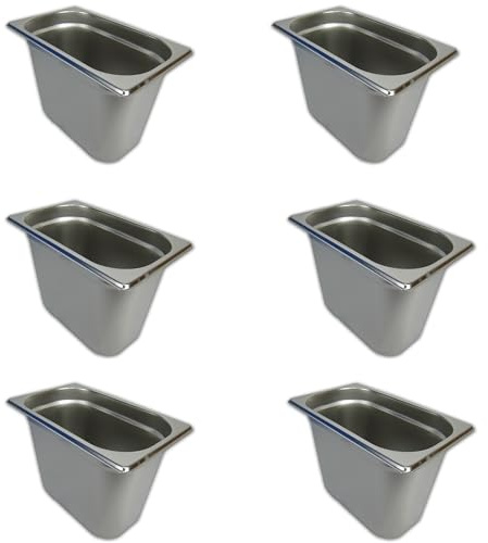 AcMax 6 Stück GN 1/4 Gastronormbehälter GN-Behälter Edelstahl 5,5 Liter Tiefe 200mm Gastronorm
