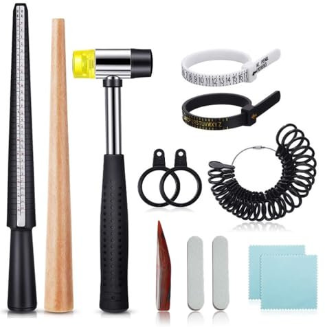 Ring Schmuck Sizer Tools Set, 11-Teiliges Ringgrößenmesser, Schmuck Sizer Tools Set Gauge Schmuck Werkzeug mit Gummihammer Kunststoff, Ring Sizer, Messgerät für Schmuck Messen