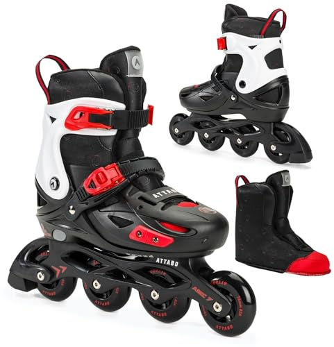 ATTABO Patines en línea APX Tamaño 36-40 Ajuste de Cinco etapas ABEC-7 Rodamiento rígido PP Carril Antiadherente PU Ruedas Frenado Fácil Ajuste Ajuste Color Negro/Blanco