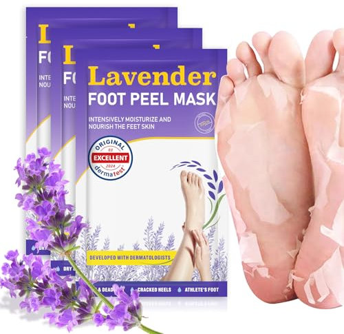 Maschera Peeling Piedi 3 Paia: Testata Dermatologicamente, Ripara Talloni, Rimuove Pelle Morta e Secca, Maschera Piedi Esfoliante per Piedi Secchi e Screpolati, Foot Peel Mask (Lavender)