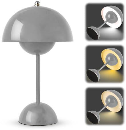 Lámpara de mesa LED inalámbrica, lámpara de noche recargable en forma de hongo, lámpara de mesa táctil ajustable con 3 modos de brillo, 3000k-6000k lámpara de mesa LED retro recargable para dormitorio