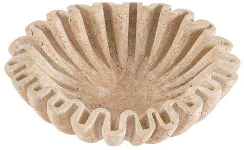 SPESHSTONES Ciotola in travertino con volant da 20,3 cm, grande, decorativa, per bancone della cucina e tavolo da pranzo, centrotavola, in pietra, beige, scanalate e smerlate, per tavolini da caffè e