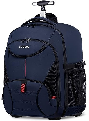 Trolley Rucksack 55x36x25 cm, Groß Reiserucksack mit Rollen Handgepäck Rucksack Arbeit Laptoptasche Rollkoffer für Herren Damen Wasserdicht Aktenkoffer für Reisen, Passend für 18,4'' Laptops, Blau
