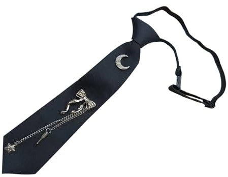 Zgehnao Damen-Krawatte, Quasten, Mond, Schleife, Anhänger, vorgebundene Krawatte mit Metallanhänger, Unisex, Fairycore, Punk, Studenten-Uniform, Krawatte, schmetterling, 28 cm