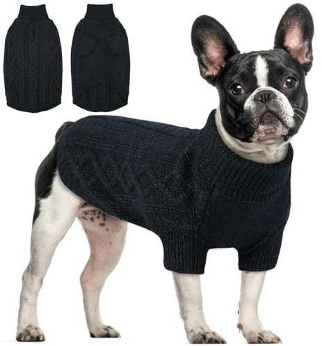 Hjumarayan Hundepullover mit Geschirröffnung – Warmer Strick Hundepulli für kalte Wintertage, Bequeme Hundekleidung für kleine bis große Hunde, weicher Winterpullover gegen Kälte & Wind (Schwarz M)