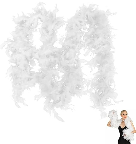 Toumett Feather Boa,White Feather Boa,2m Feathers Boas,Fancy Dress Crafts Colorful Plume Scarf,Plumes Scarfs,for Women,Girls,Dancing Wedding Christmas Party Cosplay Accessory