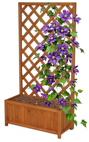 Spetebo Holz Pflanzkübel mit Spalier - 135 x 70 cm - Blumenkasten mit Rankhilfe - Garten Deko Pflanzkasten Blumenkübel Blumentopf mit Gartenspalier Rankgitter für Kletterpflanzen Rankgewächs