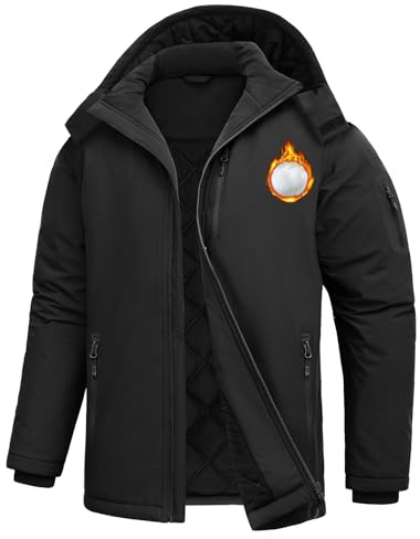 TOMEEK Veste Softshell Homme Hiver Manteau à Capuche Imperméable Vestes Hommes Coupe-Vent Blouson Chaude d'Extérieur avec Zippé Poches veste de Sport Randonnée Ski Jogging(Noir,L)