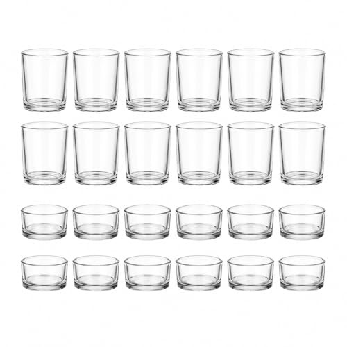 LETINE 24PCS Clear Tealight Holders, Votive Glass Tea Light Candle Holders 2 Styles of Tea Light Holders for Wedding, Birthday, Party and Christmas Table Centrepiece