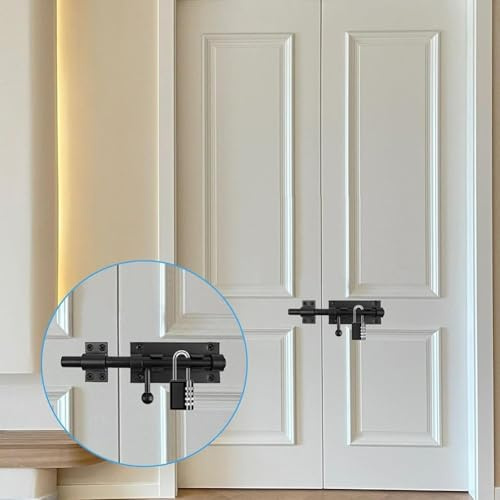 Zilimontt 201 - Cerradura deslizante de acero inoxidable para puertas, ventanas y vallas de 200 mm, color negro, herrajes de seguridad para interiores y exteriores