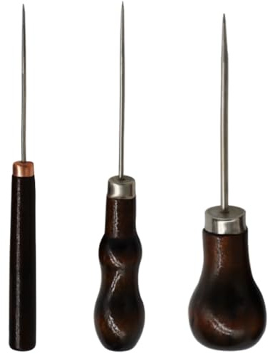 TAKONE 3-teiliges Ahlen Set Holzgriff Edelstahlspitze für Leder Buchbinden