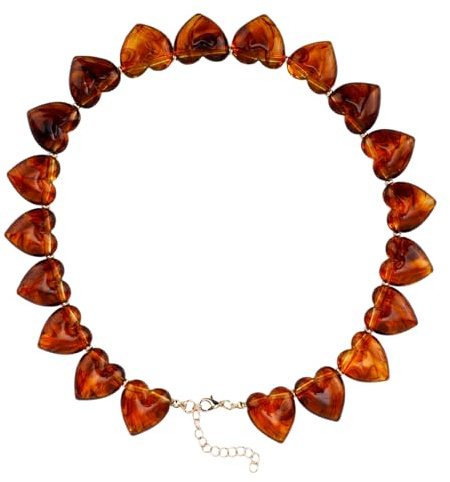 Mikovivi Chunky Heart Choker Collar para Mujeres, Collar de Cuentas de Corazón Color Ámbar Joyería Vintage Regalo Accesorio Lindo y Moda