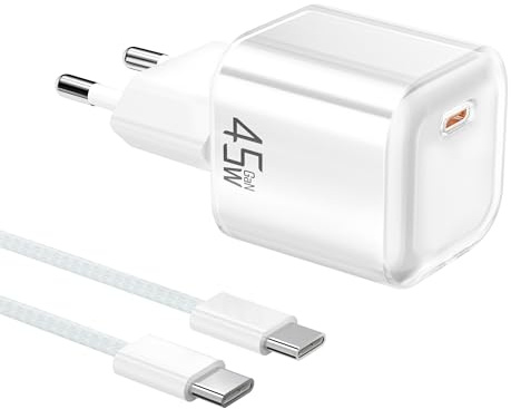 YISH 45W Caricatore USB C Caricabatterie：GAN PD3.0 Alimentatore USB C Rapido Compatto Carica Batterie Cellulare con 60W Cavo Type-C 1M Spina Ricarica Adattatore Tipo C Presa Spinotto per Smartphone