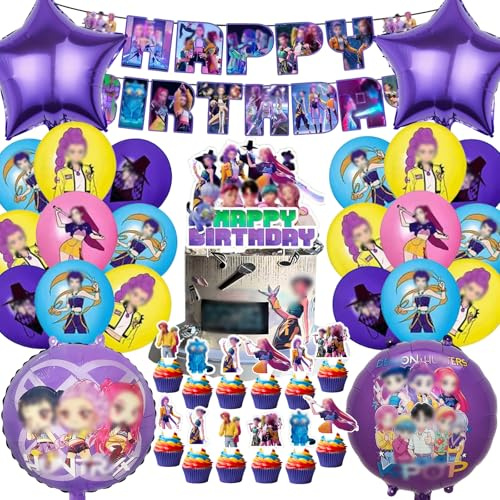 VOVhpbidy 46 Piezas Set de Cumpleaños Huntrs Niña Niño, Decoracion Cumpleaños Huntrs Globos de Infantil, Decoración Globos para Fiesta de Niños