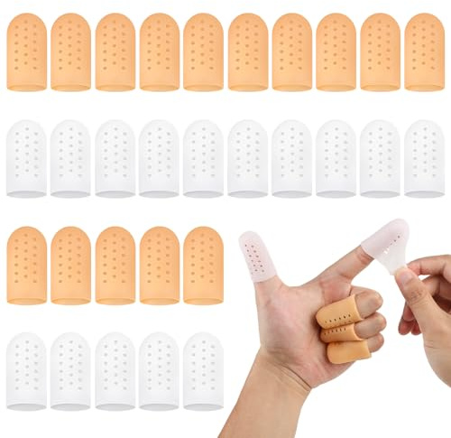 Ligseax 30 stycken fingerskydd vid skador, gel-fingerskydd med lufthål, ventilerande fingerskydd för fingertoppar, hudfärg och vit, lämplig för sår, sprickor i fingrarna, blåsor och artrit
