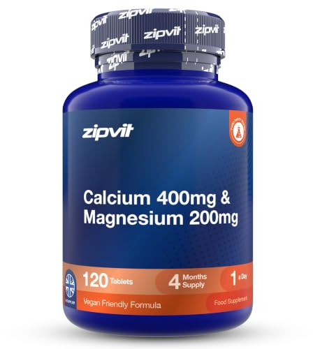 Zipvit Calcium 400mg & Magnesium 200mg - 4 Months Supply - Vegan | 120 Tablets - Supports Muscle, Bones & Energy - Gentle Absorption - 3rd Party Tested