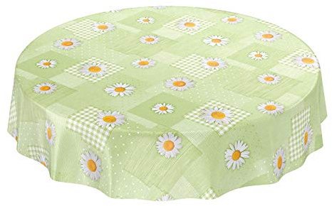 ANRO Wachstuchtischdecke Wachstuch Wachstischdecke Tischdecke Kamille Patchwork Grün Rund 100cm