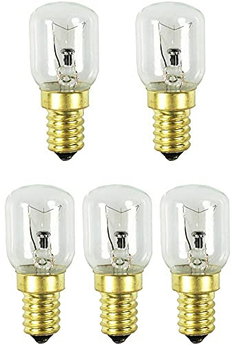 com-four® 5x Backofenlampe bis 300° C, warm-weiße Herd-Glühbirne 26W, E14, 230V, 165 Lumen (05 Stück - 26W goldfarben)