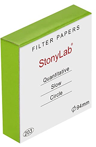 stonylab Kvantitativt Filterpapper, 100-Pack Cellulosa Filterpapperscirklar med Långsam Flödeshastighet med 10 Mikron Partikelretention, 94 mm Diameter