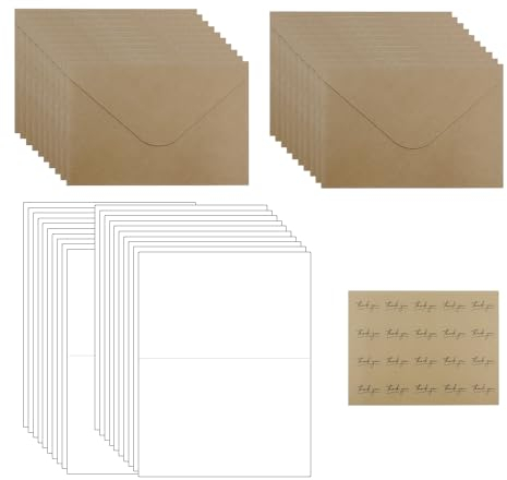 WYAN 20 Sets Kraftpapierumschläge, mit Karten und Siegelaufklebern, braune Umschläge und Blankokarten, faltbarer Karton, für Geschenke, Grußkarten, Einladungen(15,8 * 10,8cm)