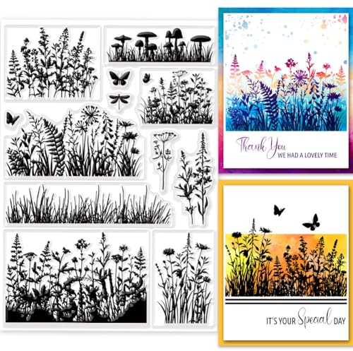 GLOBLELAND Blumen Blätter Klare Stempel Für DIY Scrapbooking Pflanzen Hintergrund Silikonstempel Siegel Transparente Stempel Für Kartenherstellung Fotoalbum Tagebuch Heimdekoration 8.27×5.83 Zoll