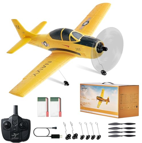 VEVOR RC-Flugzeug, 2,4 GHz 4-Kanal-Fernsteuerungsflugzeug mit 6-Achsen-Gyrostabilisator, flugbereites Trainerflugzeug-Spielzeug mit 2 Batterien, RC-Segelflugzeug für Erwachsene, Kinder, Anfänger